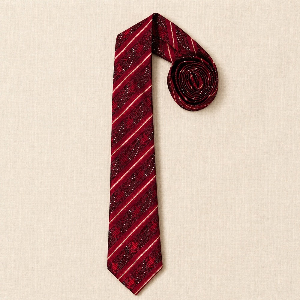 Black Label By Ruffini Silk Necktie Paisley Stripe Red Italy Formal‎ Classic OS